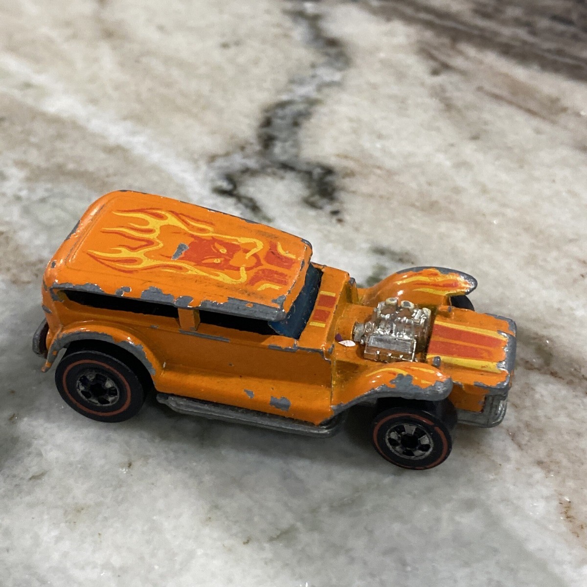 Vintage 1969 Hot Wheels Redline Prowler Orange Demon w/ Flames Hong Kong  Base