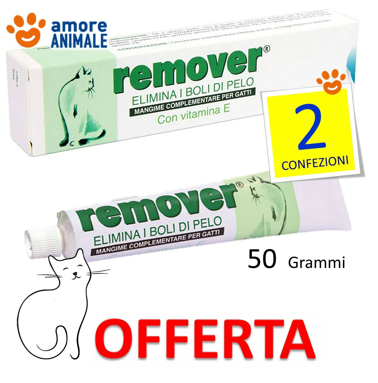 2 CONFEZIONI - Remover 50 gr pasta per gatto - Elimina i boli di pelo nei  gatti