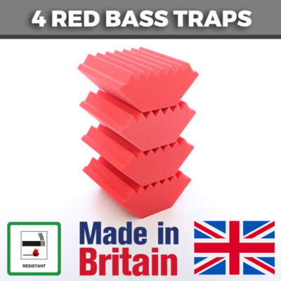 4 Red Acoustic Foam Bass Traps Corner Traps For Studio Sound Acoustic Treatment