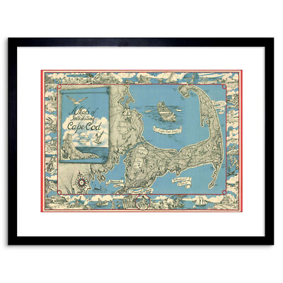 Map Antique Miller Cape Cod Tourist Interest Framed Print 9x7 Inch