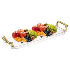 Acrylic Serving Tray with Golden Handles, 11.8x3.6x1.4", Transparent