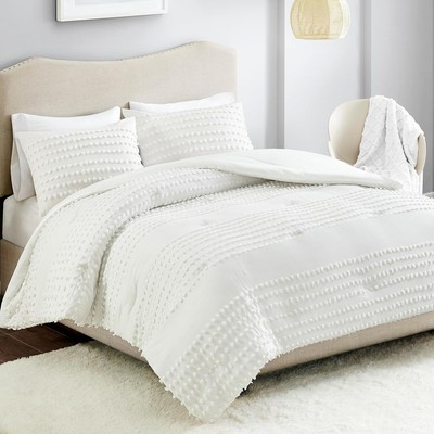 Comfort Spaces Comforter Set Cotton Jacquard Pom Tufts Full/Queen Ivory