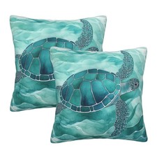 Sea Turtle Throw Pillow Covers 18x18 Set of 2 Nautical Ocean Decorative Pillo...