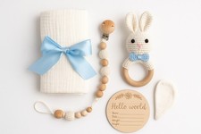 Newborn Baby Gift Set  Muslin Blanket,Teether,Dummy,"Hello World" Disc,Gift Box