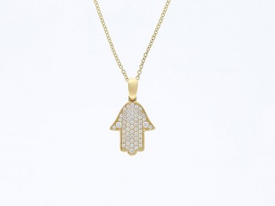 Top Preis Hamsa Hand Anhänger Halskette Diamanten 750 Gold Wert: 3.000 EUR Deta