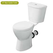 19" White Tall Rear Outlet Toilet Round Bowl for Seniors Tall Person 1/1.6 GPF