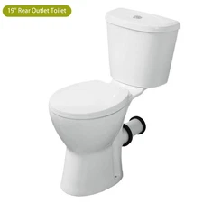 19" White Tall Rear Outlet Toilet Round Bowl for Seniors Tall Person 1/1.6 GPF