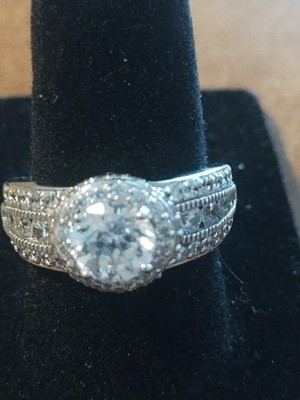 Diamonique Round Center Stone Halo Setting Size 7
