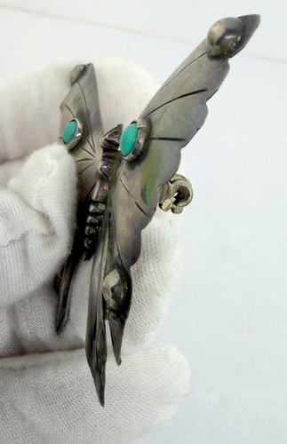 Vintage Sterling Silber, Türkis Figur Schmetterling Anstecknadel Brosche Mexiko 50er Jahre - Bild 4 von 10
