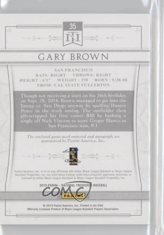 2015 Panini National Treasures Rookie Silhouette Gold /23 Gary Brown #35 Auto RC - Image 2 of 2