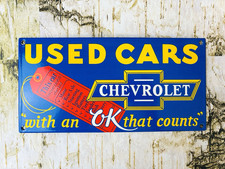 VINTAGE Used Cars CHEVROLET CHEVY DEALERSHIP GAS STATION PORCELAIN OIL SIGN