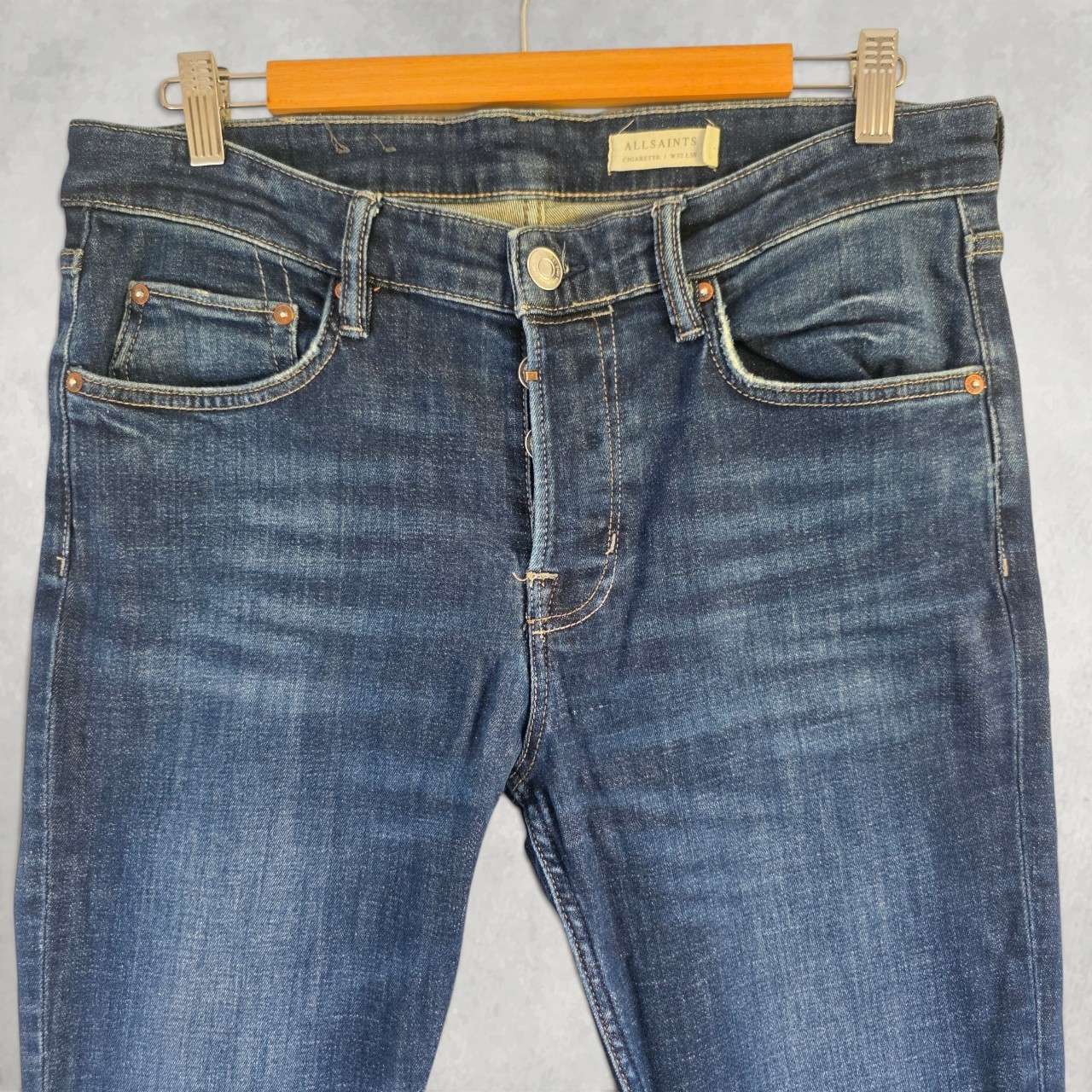 AllSaints Cigarette Jeans W33 L28 Blue Skinny Slim Stretch Designer Denim Mens image 2