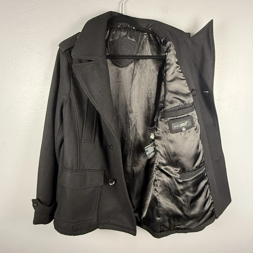 Black Rivet Pea Coat Men's Medium Casual Winter Wool Blend Black Double Breasted - Image 3 of 4