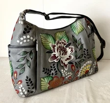 Anna by Anuschka Large Garden of Eden Floral Shoulder Side Zip Pockets Hobo Bag
