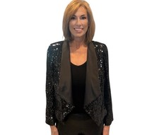 Alice  Olivia Warren Black Sequin Open Front Blazer Jacket Medium