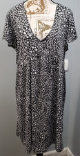 Steve Madden Dress Women XXL Black White Ditsy Floral Flutter Sleeve Deep V Neck