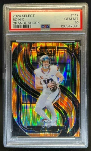 2024 Select Bo Nix Premier RC Orange Prizm Shock #/399 Broncos PSA 10