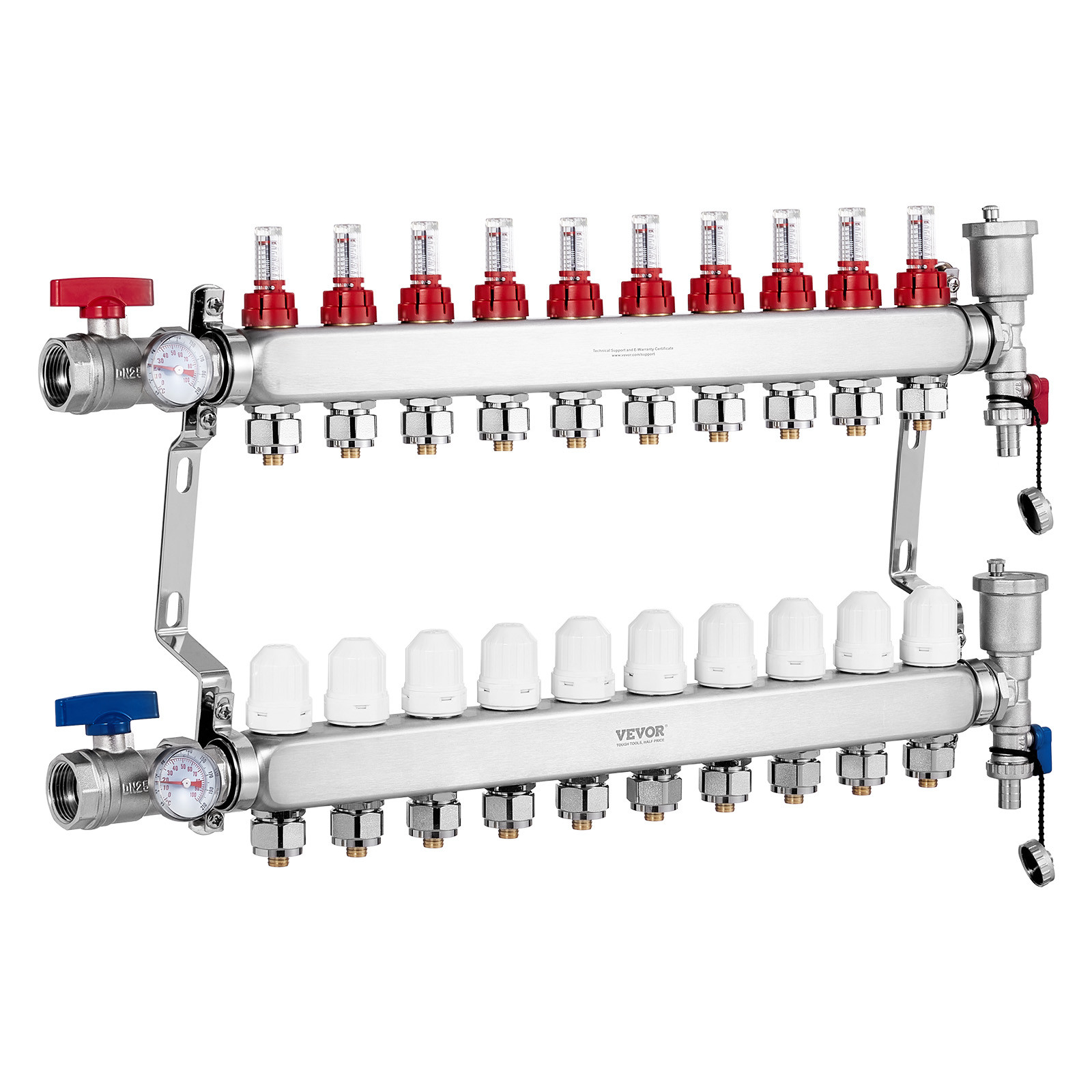 VEVOR 10-Branch Radiant Heat Manifold 1/2" PEX Tubing Floor Heating Manifold Set
