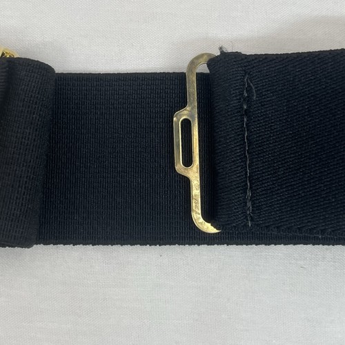 VTG 1980s Day-Lor Black & Gold Enamel Buckle Black Elastic Waist Belt 25” + - Picture 4 of 8