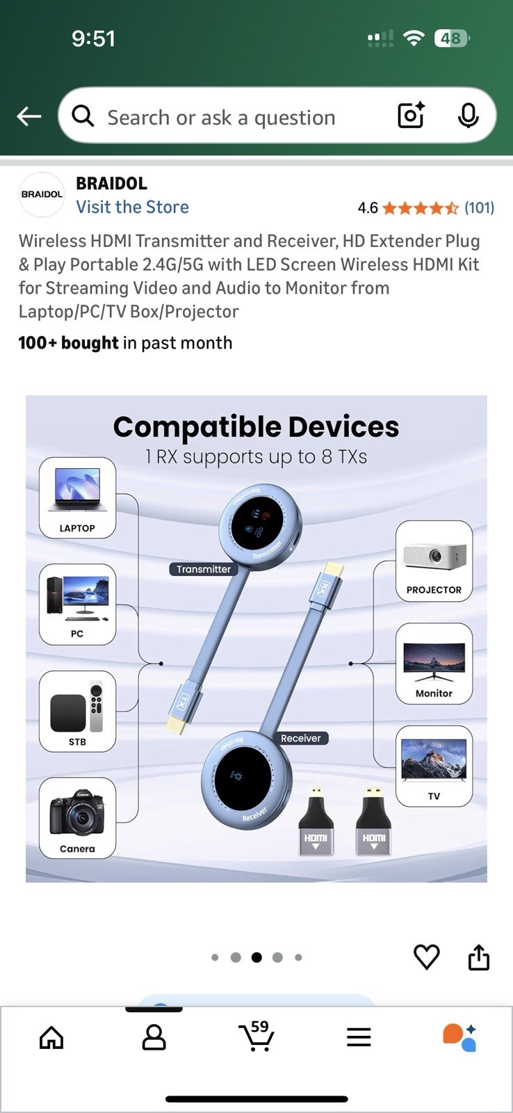 TR300 Wireless HDMI Transmitter and Receiver, HD Extender Plug & Play 2.4G/5G