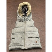Janie and Jack Grey Heather Puffer Vest with Fur Trim Hood Size 6-12 Month