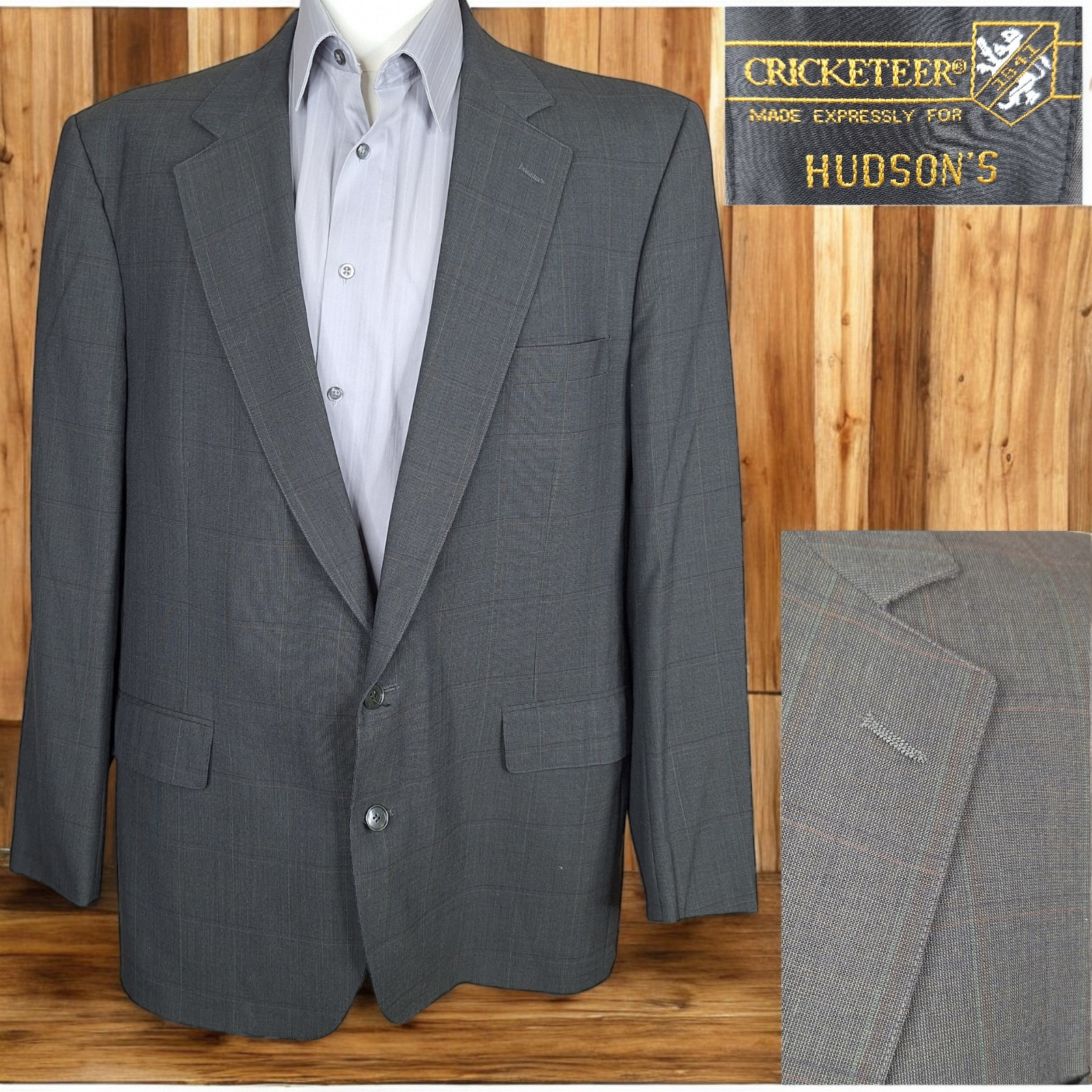 Cricketeer Vintage Sport Coat Jacket Mens 44L Olive Gray Plaid Wool