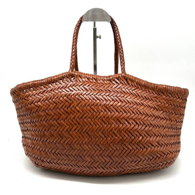 DRAGON Diffusion Woven Leather Tote Bag Brown Handbag Large A4 Italy Authentic