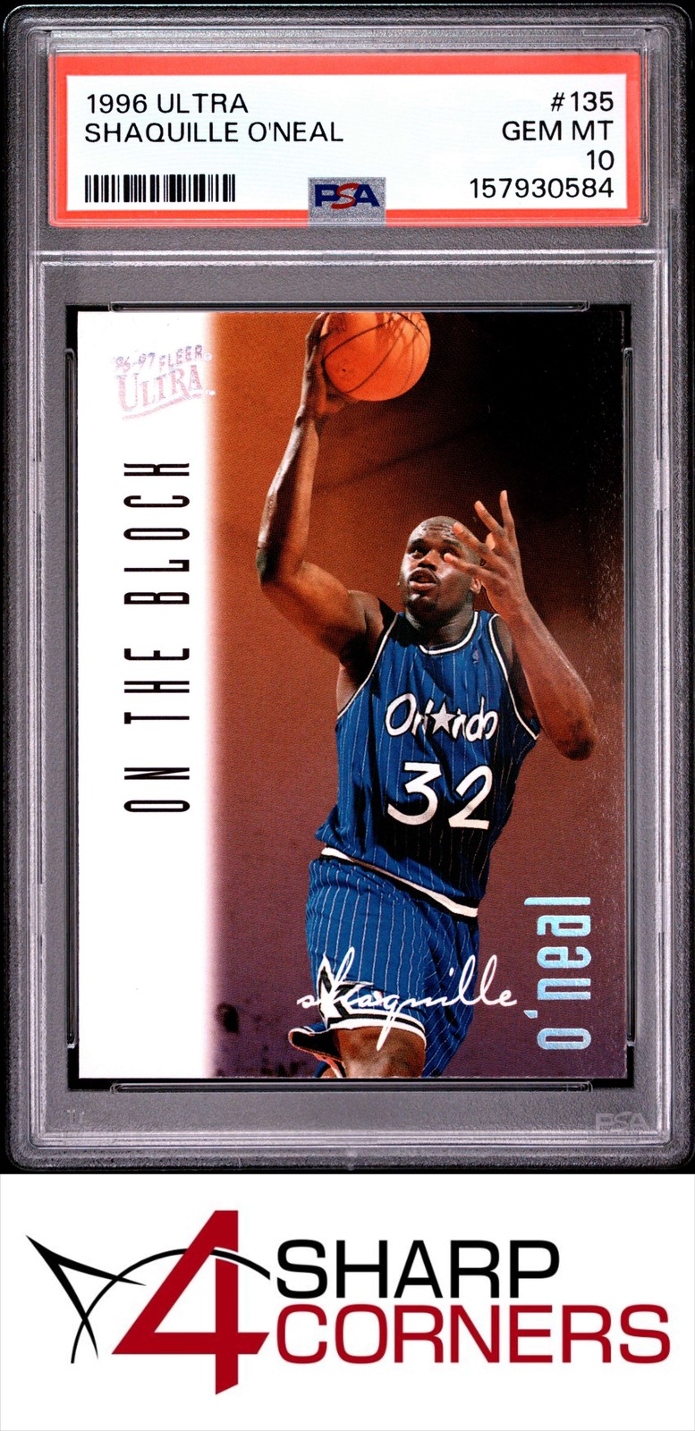 1996 ULTRA #135 SHAQUILLE O'NEAL MAGIC HOF PSA 10 view 1
