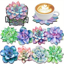 8 Pcs Succulent Diamond Art Coasters Kit - DIY 5D Small Diamond Painting Coaster