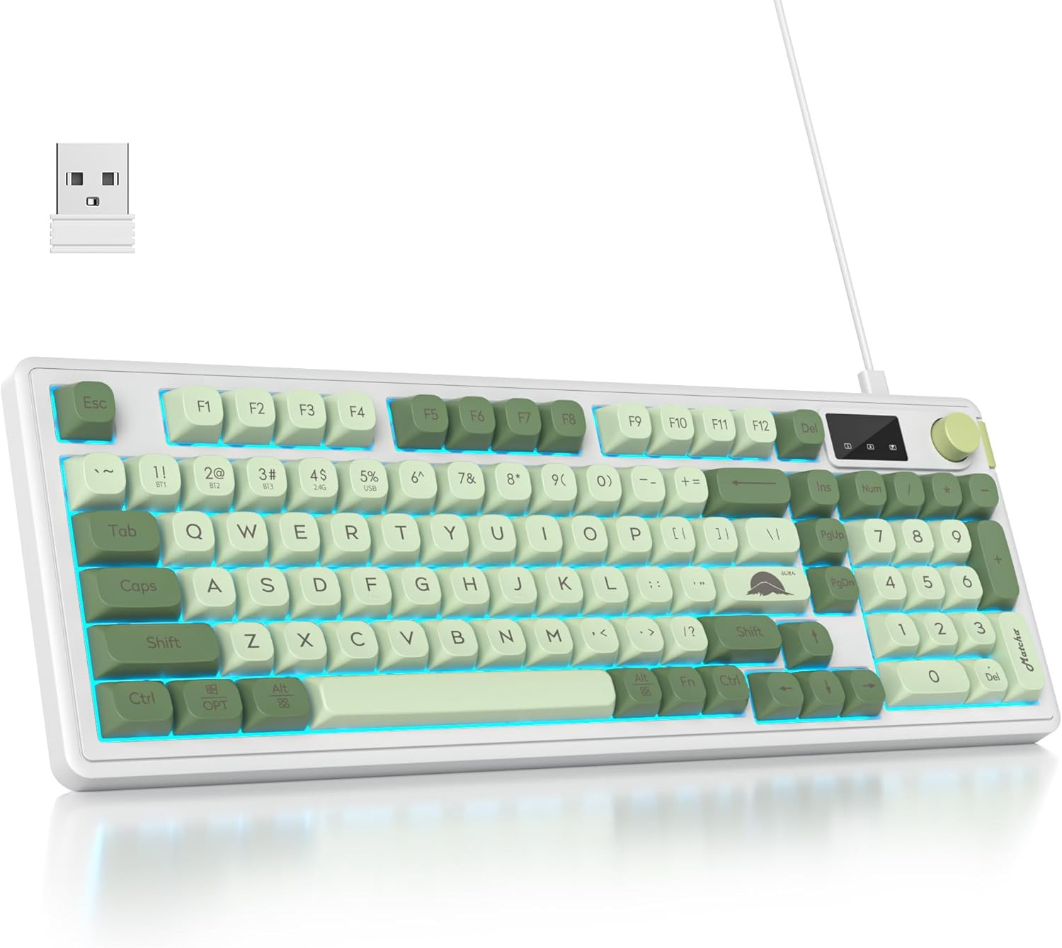 96% Wireless Matcha Green Keyboard with Number Pad Knob, 98 Keys Silent Mechanic