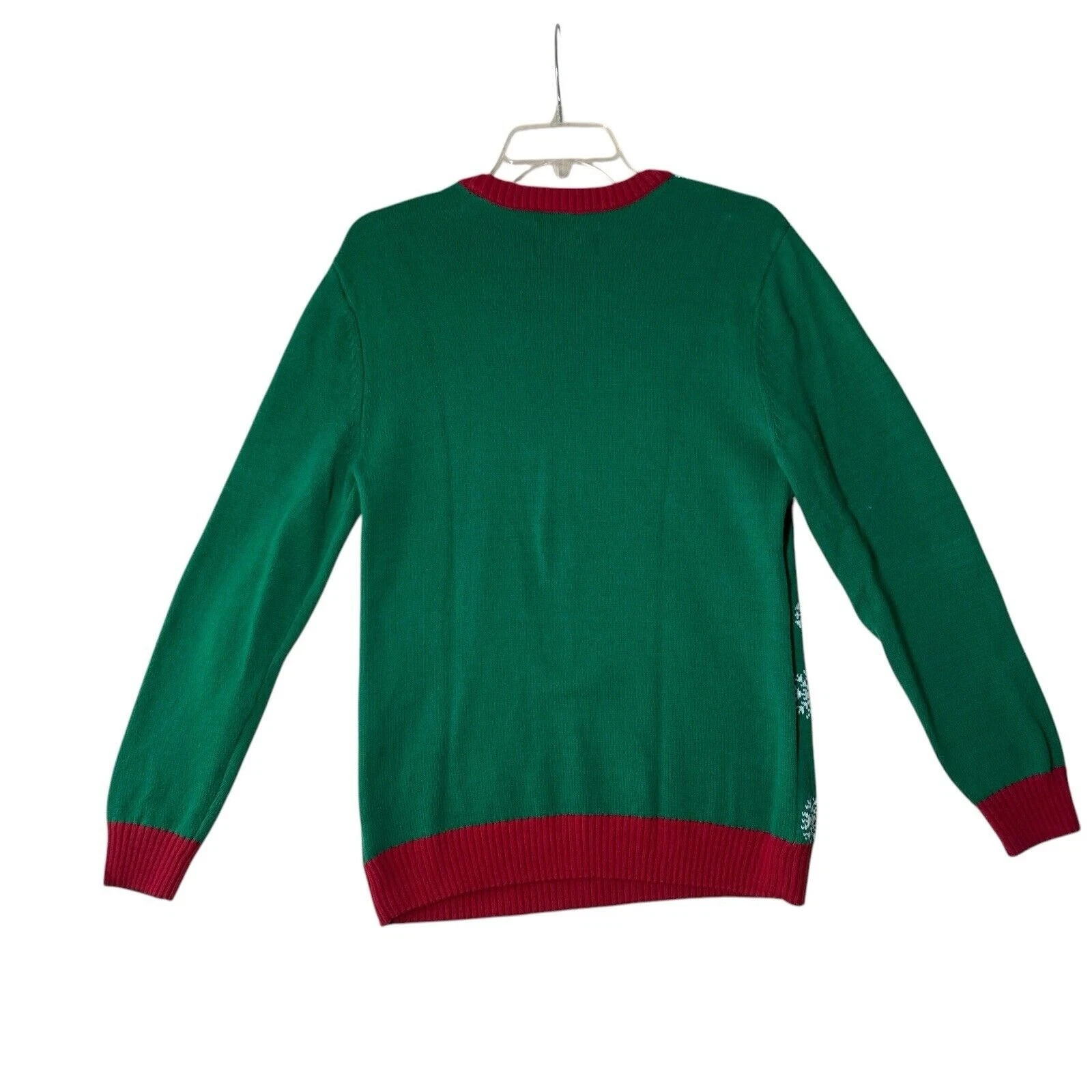 Ugly Christmas Sweater Size Medium Green Santa Snowflake Holiday Cotten Blend