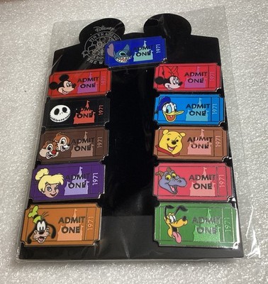 DISNEY PINS - ADMIT ONE TICKET 1971 11 Pin Set  Jack Micky Stitch Pooh Figment