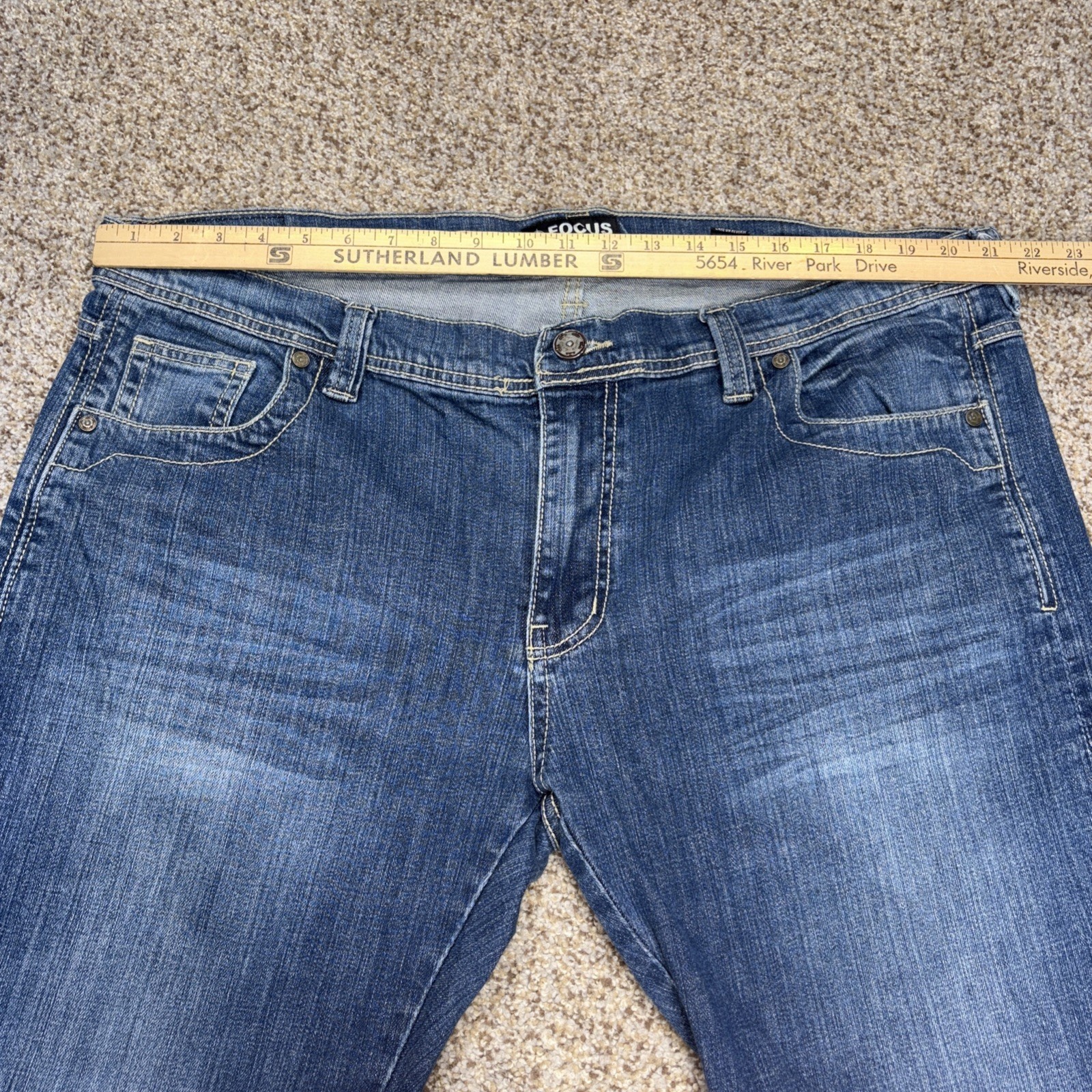 Focus Jeans Mens 44x32 Fits 43 X 29.5 Blue Denim Embroidered Pockets - View 7