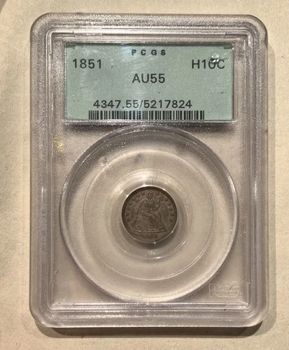 1851 Seated Liberty Half Dime PCGS AU55 Old Holder