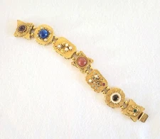 Vintage Signed Arthur Pepper Slide Bracelet Victorian Revival Gold Tone Ornate