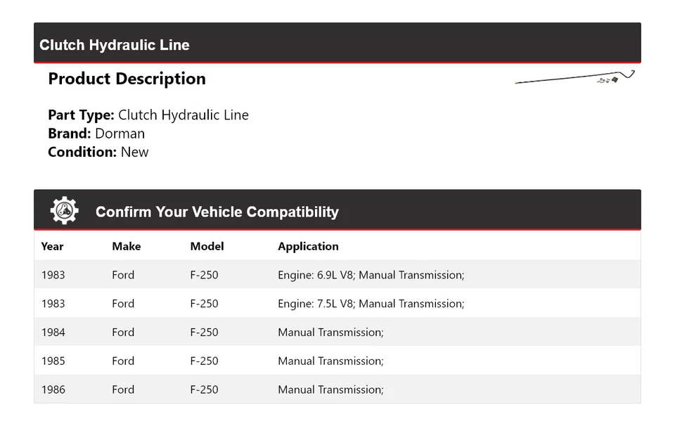 Para Ford F-250 Dorman 1983-1986 embrague línea hidráulica 1984 1985 Foto 2 de 4
