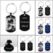 Personalized Photo/Text Engraved Tag Key Chain Ring Keepsake for Men Women