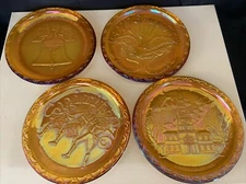 Indiana Glass Co 1776-1976 Commemorative Plates Set Of 4 Amber Carnival Glass
