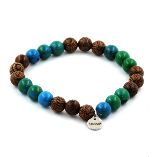 Armband Perlen Holz + Chrysokoll 8 Mm. Hergestellt In Frankreich.-image