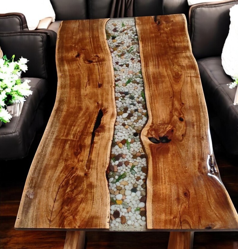 36x72 Live Edge Acacia Wood Epoxy Resin Dining Table Furniture Decor-image