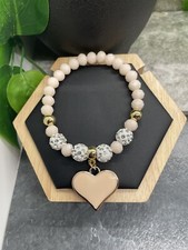 Handmade Beaded Stackable 6.5  Plus Stretch Bracelet New Heart Pendant B1186