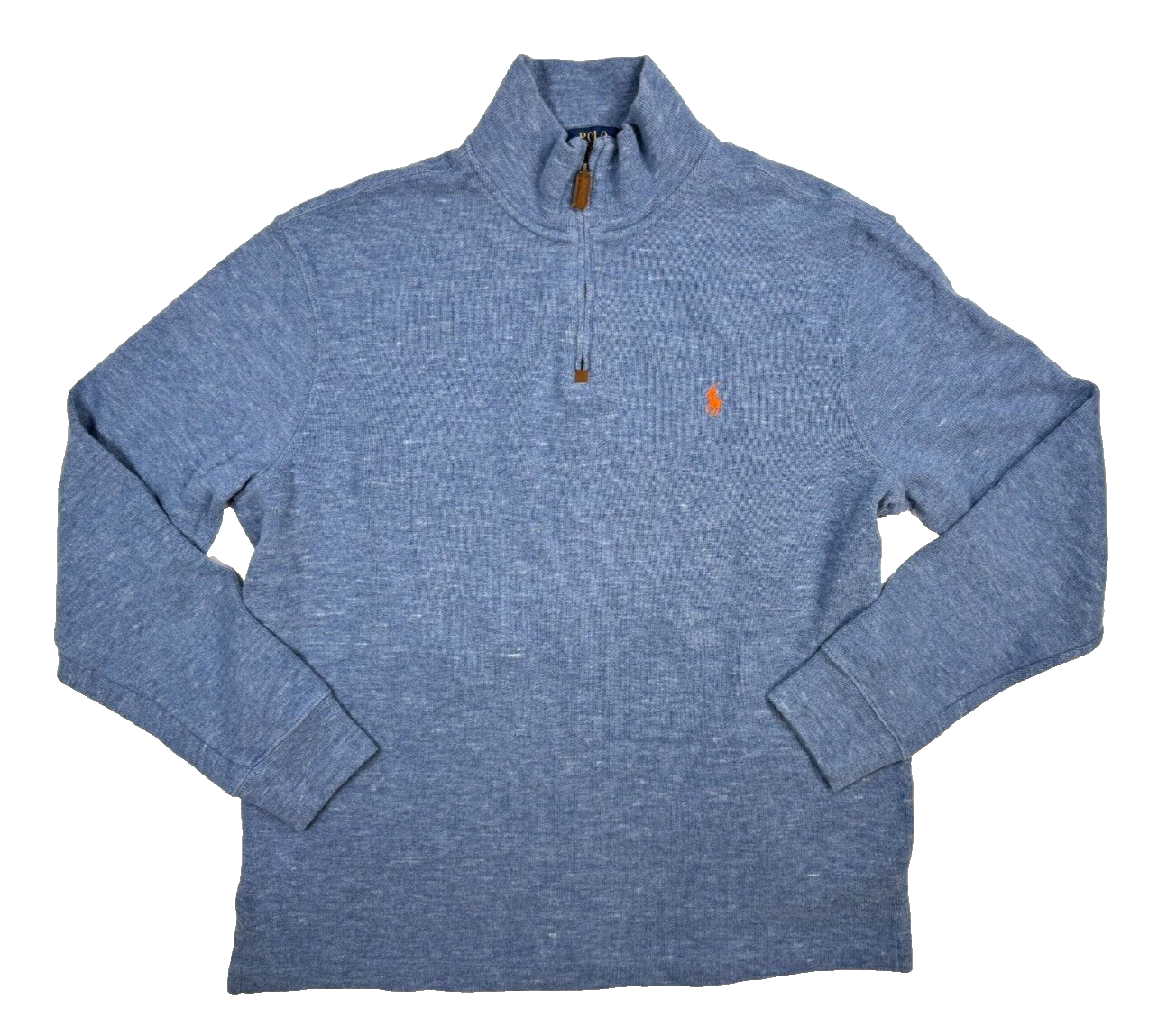 Polo Ralph Lauren Sweater Mens Large Blue Quarter Zip Orange Pony Sweatshirt 1 4