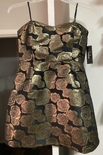 Lulus Great Night Black & Gold Floral Dress Size L