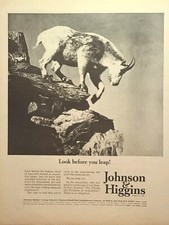 Johnson & Higgins Mergers Acquisitions Rocky Mountain Goat Vintage Print Ad 1967