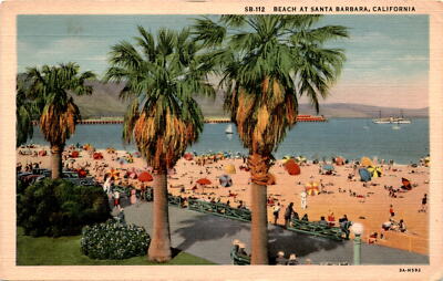 Santa Barbara, California, beach, two miles, municipally owned beach, Postcard