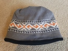 LL Bean Gray Kids Size Large Euro Lined Winter Ski Beanie Hat Orange Design