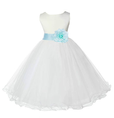 Ivory Tulle Floral Rose Petals Princess Wedding Pageant Recital Birthday Flower Girl Dress 007(2) Apple Green / 12
