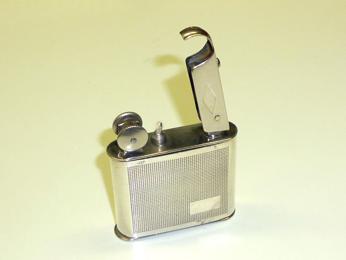 Vintage French Pocket Liftarm Wick Lighter with Silver Case - 1930