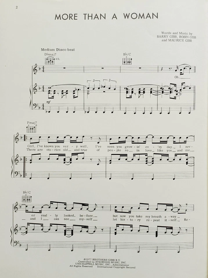 Bee Gees More Than A Woman Saturday Night Fever Song Piano Vocal Sheet Music - Bild 2 von 2