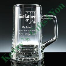Godmother Godfather Personalised Glass Tankard Gift Present Christening Gift 